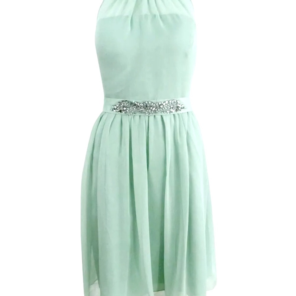 Adrianna Papell Belted Halter Mint chiffon dress